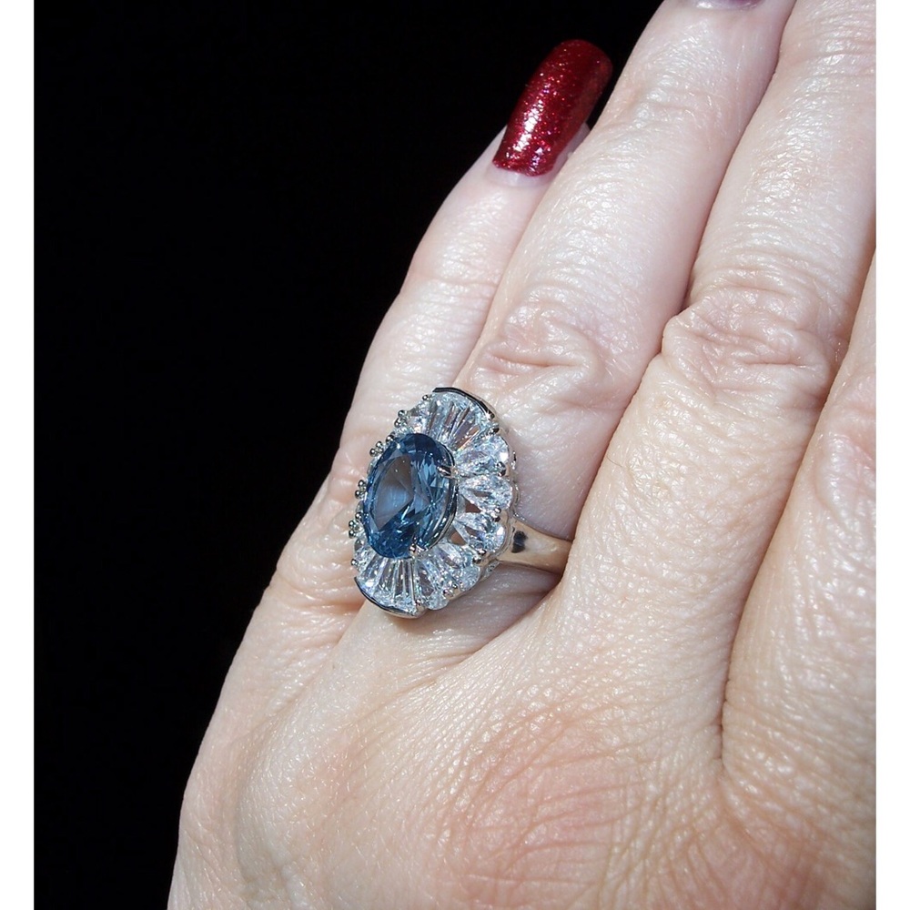 STAINLESS STEEL Simulated London Blue Topaz Ring - Picture 4 of 8